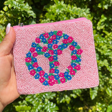 Load image into Gallery viewer, Coin Purse Pouch, Beaded Coin Purse, bead Coin Purse, Beaded Purse, Summer Coin Purse, Best Friend Gift, Pouches, Boho bags, Wallets for her, beaded coin purse, boho gifts for her, cute pouch, boho pouch, boho accessories, best friend gifts, coin purse, coin pouch, money coin pouch,  girlfriend gift, miscellaneous gifts, best seller, best selling items, bachelorette gifts, birthday gifts, preppy beaded wallet, party favors, peace sign coin purse, peace sign coin pouch, wallets for girls to return to school 