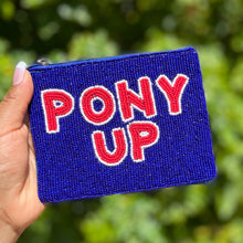 Load image into Gallery viewer, Beaded coin purse, beaded coin pouch, GameDay Purse, Beaded pouch, Coin purse, coin pouch, College GameDay pouch, college coin purse, college coin pouch, beaded purse, best friend gift, college coin bag, college gameday gift, war eagle pouch, hotty toddy coin pouch, florida gators college gifts, go gators fan, college gifts, college football coin purse, SMU Pony Up football, PONY UP coin pouch, SMU coin purse, SMU Pony Up beaded coin purse, SMU pony up beaded coin pouch, Pony up coin purse
