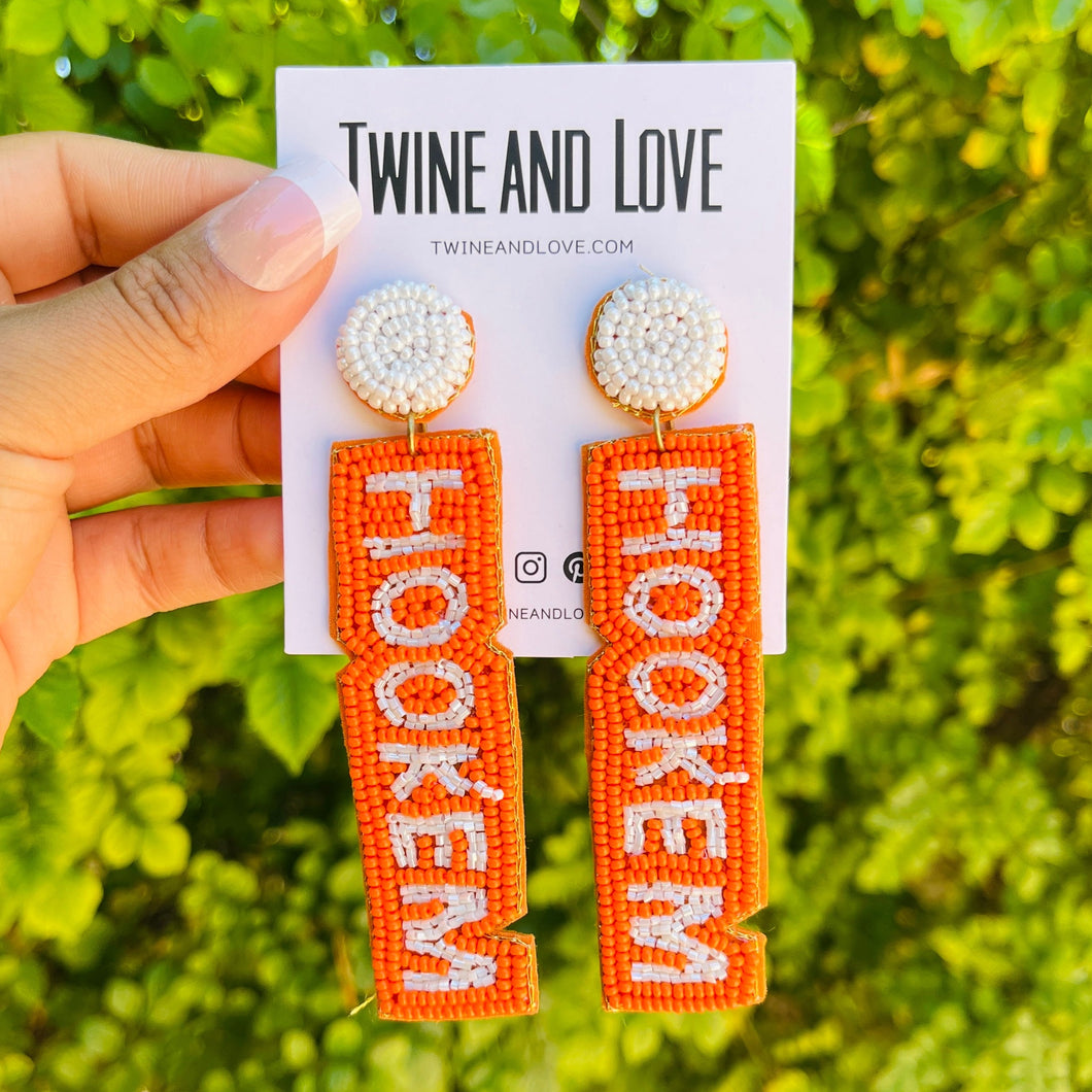 Football Earrings, GameDay Earrings, College Football Earrings, Team Earrings, GameDay Outfit, Horns Hook’em earrings, earrings for women, summer earrings, game day earrings, Hook’em earrings, team game, college team earrings, game day outfit, football earrings, college gifts, Horns earrings, team earrings, college team gifts, Hook’em Horns earrings, team beaded earrings, college earrings, gameday outfit, Hook’em Horns beaded earrings, Longhorns earrings, Longhorns college gifts, hook’em beaded earrings