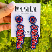 Load image into Gallery viewer, Football Earrings, GameDay Earrings, College Football Earrings, Team Earrings, GameDay Outfit, Ole Miss earrings, earrings for women, summer earrings, game day earrings, Ole Miss earrings, team game, college team earrings, game day outfit, football earrings, college gifts, Ole miss rebels earrings, team earrings, college team gifts, Rebels earrings, team beaded earrings, college earrings, gameday outfit, Ole Miss beaded earrings, Ole miss Rebels college gifts, Rebels beaded earrings
