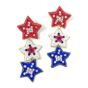 July 4th Earrings, USA Earrings, Fourth of July Earrings, Independence Day Jewelry, America Earrings, American Earrings, Patriot Earrings,USA Earrings, Patriotic, American Earrings, Star Beaded Earrings, Seed Bead Earrings, Stars & Stripes, freedom Patriotic Earrings, USA Start Earrings, 4th of July Star earrings, Star Fashion Earrings, Memorial Day Earrings, Stars Beaded, Fashion Statement, triple stars Dangle earrings, USA earrings, handmade earrings, Blue earrings, red white blue earrings