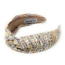 Load image into Gallery viewer, headband for women, tweed Knotted headband, Plaid tweed headband for women, nude color jeweled headband, neutral color top knot headband, nude color top knot headband, Beige knot headband, knot hair band, Jeweled knot headbands, blue plaid top knot headband, statement headbands, top knotted headband, knotted headband, Statement headband, embellished headband, winter knot headband, gemstone headband for women, luxury headband, jeweled headband for women, tweed headbands, plaid tweed knot headband 