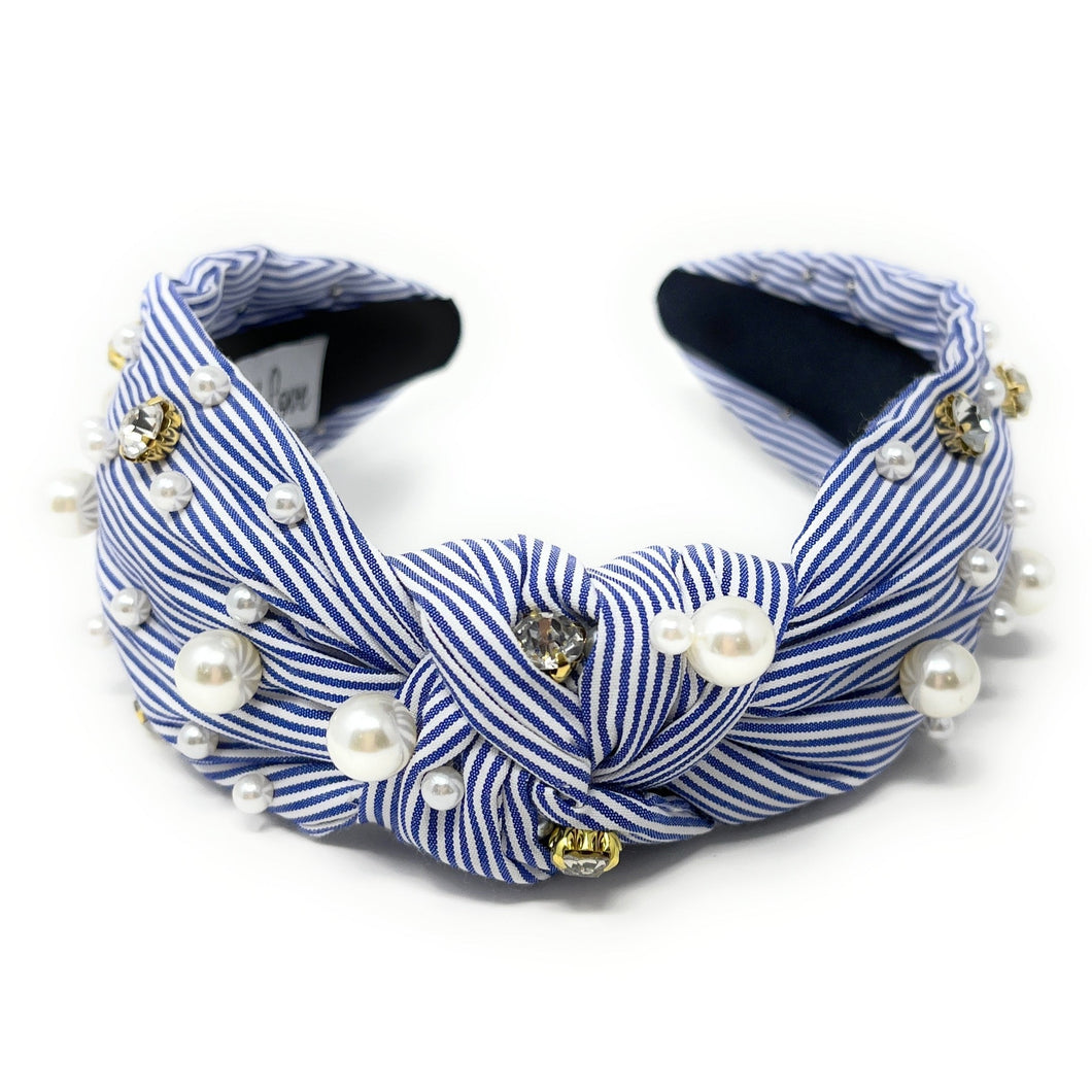 headbands for women, Wide headband, handmade headbands, top knotted headband, knotted headband, hair band for women, embellished headband, rhinestone headband, gemstone headband for women, luxury headband, jeweled headband for women, knotted jeweled headband, bling headband, embellished knot headband, luxury knot headband, pearly headbands, pearly rhinestone headband, spring hair accessories, blue and white headband, spring headbands, Striped jeweled headband, embellished headband, best selling items