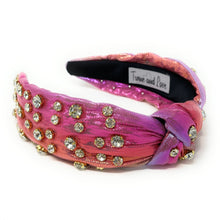 Load image into Gallery viewer, Shimmer Headband for Women and Girls Headbands, Shimmer Hair Accessories, Top Knot Headbands, Metallic Knotted Headband, Rainbow Knot Headband, Shimmer knot Headband, Shimmer Knot Jeweled Headband, Shimmer Jeweled Headbands, Metallic Headband, Rainbow Knot headband, Multicolor knotted headband, Pink metallic knotted headband, orange metallic headband, Pink knot headband, Pink Shimmer headband, Jeweled knot Headband, Embellished knot headband, Statement knot headband, Embellished headband 