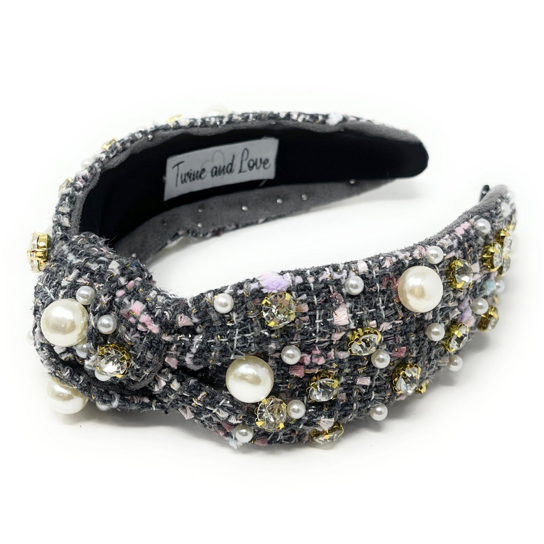 headbands for women, Wide headband, handmade headbands, top knotted headband, knotted headband,  tweed jeweled for women, embellished headband, tweed headband, gemstone headband for women, luxury headband, tweed knot headband for women, knotted jeweled headband, bling headband, embellished knot headband, luxury knot headband, plaid tweed headband, tweed knotted headband, fall hair accessories, pink tweed, black tweed, winter headbands, plain jeweled headband, tweed plaid headband, tweed accessories 