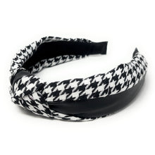 Load image into Gallery viewer, knotted headbands, headbands for women, top knot headband, pearl headband, best selling items, oversized headband, pearl knot headband, headbands for her, hair accessories, best seller, hairbands for women, houndstooth accessories, best friend gift, houndstooth headband, houndstooth print, black white headband, white black headband, black white hair accessories, black white accessories, black white headband, pearly headband, winter headband, fall headbands, black white headbands, houndstooth print headbands