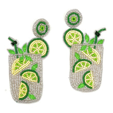 Load image into Gallery viewer, Mojito Beaded Earrings, cocktail Earrings, mojito love Beaded Earrings, cocktail earrings, margarita lover bead earrings, mojito beaded earrings, tequila earrings, beaded cocktail earrings, cocktail bead earrings, mojito bead earrings, cocktail accessories, spring summer accessories, spring summer earrings, gifts for mom, multicolor earrings, best friend gifts, birthday gifts, lightweight cocktail earrings, margarita earrings accessory