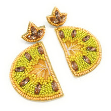 Load image into Gallery viewer, lemon Beaded Earrings, lemon Earrings, lemon love Beaded Earrings, Summer beaded earrings, lemon lover bead earrings, lemon beaded earrings, yellow earrings, summer earrings, spring bead earrings, lemon bead earrings, summer accessories, spring summer accessories, lemon accessories, spring summer earrings, gifts for mom, best friend gifts, birthday gifts, lightweight lemon earrings, lemon earrings accessory, lemon lover, party favors