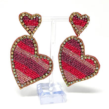 Load image into Gallery viewer,  Hearts Beaded Earrings, Red Pink Heart Earrings, Valentines Day Earrings, Valentines Beaded Earrings, Seed Bead, Valentines Heart earrings, red earrings, red beaded earrings, pink beaded earrings, Love beaded earrings, valentines beaded earrings, holiday earrings, red holiday earrings, Hearts earrings, Pink red earrings, holiday gifts, holiday accessories, holiday beaded accessories, Holiday red accessories, Holiday Valentines earrings, Valentines Day gifts, Best seller, best Selling items