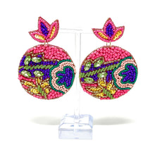 Load image into Gallery viewer, floral Beaded Earrings, multicolored Earrings, multi color Earrings, Multicolored beaded Earrings, pink flower earrings, floral lover bead earrings, daisy beaded earrings, Summer earrings, boho Beaded earrings, Love bead earrings, Pink seed bead earrings, floral accessories, spring summer accessories, spring summer earrings, gifts for mom, best friend gifts, birthday gifts, flower earrings, flower beaded earrings, floral earrings accessory, abstract beaded earrings