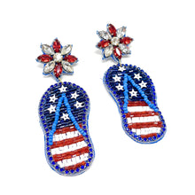 Load image into Gallery viewer, July 4th Earrings, USA Earrings, Fourth of July Earrings, Independence Day Jewelry, America Earrings, American Earrings, Patriot Earrings,USA Earrings, Patriotic, American Earrings, USA flip flops earrings, Flip Flops Beaded Earrings, Seed Bead Earrings, Stars &amp; Stripes, freedom,Patriotic Earrings, USA, American Flag, 4th of July, Fashion Earrings, Memorial Day, Beaded, Fashion Statement, Red Dangle, USA earrings, handmade earrings, Blue earrings, red white blue earrings