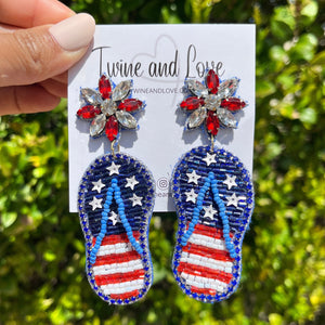July 4th Earrings, USA Earrings, Fourth of July Earrings, Independence Day Jewelry, America Earrings, American Earrings, Patriot Earrings,USA Earrings, Patriotic, American Earrings, USA flip flops earrings, Flip Flops Beaded Earrings, Seed Bead Earrings, Stars & Stripes, freedom,Patriotic Earrings, USA, American Flag, 4th of July, Fashion Earrings, Memorial Day, Beaded, Fashion Statement, Red Dangle, USA earrings, handmade earrings, Blue earrings, red white blue earrings