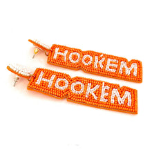 Load image into Gallery viewer, Football Earrings, GameDay Earrings, College Football Earrings, Team Earrings, GameDay Outfit, Horns Hook’em earrings, earrings for women, summer earrings, game day earrings, Hook’em earrings, team game, college team earrings, game day outfit, football earrings, college gifts, Horns earrings, team earrings, college team gifts, Hook’em Horns earrings, team beaded earrings, college earrings, gameday outfit, Hook’em Horns beaded earrings, Longhorns earrings, Longhorns college gifts, hook’em beaded earrings