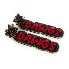 Load image into Gallery viewer, Football Earrings, GameDay Earrings, College Football Earrings, Team Earrings, GameDay Outfit, go dawgs earrings, earrings for women, summer earrings, game day earrings, go dawg earrings, team game, college team earrings, game day outfit, football earrings, college gifts, dawgs earrings, team earrings, college team gifts, Go Dawgs bead earrings, team beaded earrings, college earrings, gameday outfit, Georgia beaded earrings, Beaded Georgia Bulldogs earrings, Georgia college gifts, Black red beaded earrings