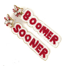 Load image into Gallery viewer, Football Earrings, GameDay Earrings, College Football Earrings, Team Earrings, GameDay Outfit, boomer sooner earrings, earrings for women, summer earrings, game day earrings, boomer earrings, team game, college team earrings, game day outfit, football earrings, college gifts, sooner earrings, team earrings, college team gifts, boomer sooner earrings, team beaded earrings, college earrings, gameday outfit, Boomer beaded earrings, Boomer earrings, Boomer college gifts, Oklahoma beaded earrings