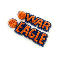 Load image into Gallery viewer, Football Earrings, GameDay Earrings, College Football Earrings, Team Earrings, GameDay Outfit, War eagle earrings, earrings for women, summer earrings, game day earrings, war eagle earrings, team game, college team earrings, game day outfit, football earrings, college gifts, war eagle earrings, team earrings, college team gifts, eagle earrings, team beaded earrings, college earrings, gameday outfit, Auburn beaded earrings, Beaded War Eagle earrings, Eagle college gifts, Blue Orange beaded earrings