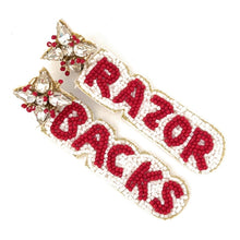 Load image into Gallery viewer, Football Earrings, GameDay Earrings, College Football Earrings, Team Earrings, GameDay Outfit, razor back earrings, earrings for women, summer earrings, game day earrings, razor earrings, team game, college team earrings, game day outfit, football earrings, college gifts, razorbacks earrings, team earrings, college team gifts, Arkansas earrings, team beaded earrings, college earrings, gameday outfit, Arkansas beaded earrings, Beaded Razor earrings, Razor college gifts, red white beaded earrings
