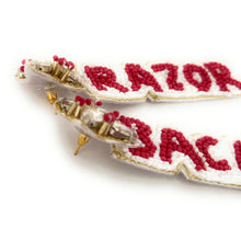 Load image into Gallery viewer, Football Earrings, GameDay Earrings, College Football Earrings, Team Earrings, GameDay Outfit, razor back earrings, earrings for women, summer earrings, game day earrings, razor earrings, team game, college team earrings, game day outfit, football earrings, college gifts, razorbacks earrings, team earrings, college team gifts, Arkansas earrings, team beaded earrings, college earrings, gameday outfit, Arkansas beaded earrings, Beaded Razor earrings, Razor college gifts, red white beaded earrings