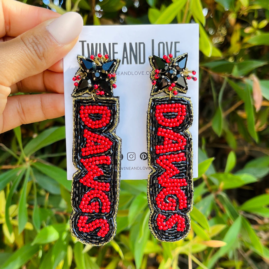 Football Earrings, GameDay Earrings, College Football Earrings, Team Earrings, GameDay Outfit, go dawgs earrings, earrings for women, summer earrings, game day earrings, go dawg earrings, team game, college team earrings, game day outfit, football earrings, college gifts, dawgs earrings, team earrings, college team gifts, Go Dawgs bead earrings, team beaded earrings, college earrings, gameday outfit, Georgia beaded earrings, Beaded Georgia Bulldogs earrings, Georgia college gifts, Black red beaded earrings