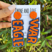 Load image into Gallery viewer, Football Earrings, GameDay Earrings, College Football Earrings, Team Earrings, GameDay Outfit, War eagle earrings, earrings for women, summer earrings, game day earrings, war eagle earrings, team game, college team earrings, game day outfit, football earrings, college gifts, war eagle earrings, team earrings, college team gifts, eagle earrings, team beaded earrings, college earrings, gameday outfit, Auburn beaded earrings, Beaded War Eagle earrings, Eagle college gifts, Blue Orange beaded earrings
