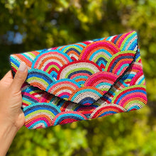 Load image into Gallery viewer, rainbow beaded clutch purse, birthday gift for her, summer clutch, seed bead purse, beaded bag, tropical handbag, beaded bag, seed bead clutch, summer bag, birthday gift, clutch bag, best friend gifts, engagement gift, bridal gift to bride, bridal gift, floral beaded clutch, floral bead purse, wedding gift, bride gifts, beaded clutch purse, summer clutch, beaded bag, summer bag, boho purse, multicolored beaded clutch purse, rainbow purse, rainbow bead purse, best selling items, best seller, rainbow clutch 