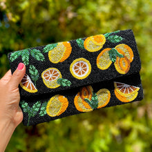 Load image into Gallery viewer, Lemon beaded clutch purse, birthday gift for her, Multi seed bead purse, beaded bag, black beaded handbag, beaded bag, seed bead clutch, birthday gift, Black beaded clutch bag, best friend gifts, Fall beaded clutch, striped beaded clutch, Striped clutch, Black bead purse, wedding gift, bride gifts, beaded clutch purse, fall beaded bag, Crossbody bag, boho purse, bohemian beaded clutch purse, multicolored purse, multi color bead purse, best selling items, best seller, Cross body beaded bag