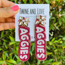 Load image into Gallery viewer, Football Earrings, GameDay Earrings, College Football Earrings, Team Earrings, GameDay Outfit, aggies earrings, earrings for women, summer earrings, game day earrings, team game, college team earrings, game day outfit, football earrings, college gifts, texas aggies earrings, team earrings, college team gifts, texas aggies bead earrings, team beaded earrings, college earrings, gameday outfit, Texas aggies beaded earrings, Beaded aggies earrings, texas college gifts, aggies beaded earrings for her