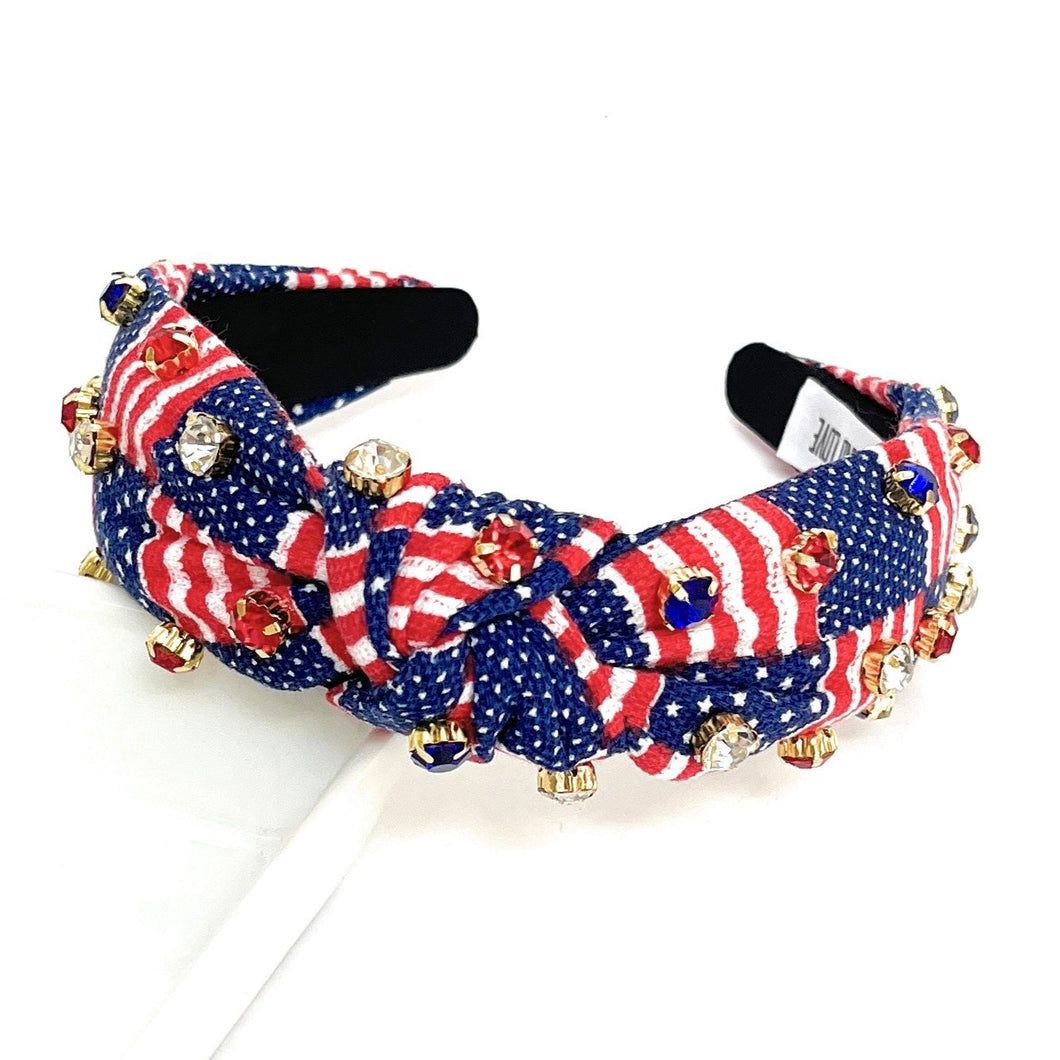 Americana Jeweled Headband, Patriotic Knotted Headband, Star Knotted Headband, Americana Hair Accessories, Red White Headband, Best Seller, headbands for women, best selling items, knotted headband, hairbands for women, hair accessories, Independence day gifts, Independence day Headband, Memorial day hair accessories, American headband, USA flag headband, Fourth of July headband, Fourth of July gifts, red white headband, star knot headband, Jeweled headband, USA Jeweled headband, USA Headband