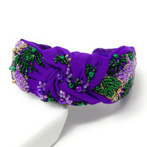 headband for women, purple Knotted headband, headbands for women, Mardi Gras headband, top knot headband, Mardi Gras top knot headband, Purple headband, stars hair band, trendy headbands, top knotted headband, statement headbands, top knotted headband, knotted headband, party headbands, hand beaded headband, fashion headbands, embellished headband, rhinestone headband, gemstone, luxury headband, jeweled headband for women, jeweled knot headband, Mardi Gras New Orleans headband 