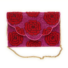 Load image into Gallery viewer, Roses beaded clutch purse, floral beaded bag, birthday gift for her, summer clutch, seed bead purse, beaded bag, floral hand bang, beaded bag, seed bead clutch, summer bag, birthday gift for her, clutch bag, seed bead purse, engagement gift, bridal gift to bride, bridal gift, roses purse, gifts to bride, gifts for bride, wedding gift, bride gifts, Floral beaded crossbody bag, floral crossbody bag, roses clutch, rose clutch purse, Roses Cross body bag 
