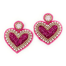 Load image into Gallery viewer, Pink hearts Beaded Earrings, Pink Heart Earrings, Valentines Day Earrings, Valentines Beaded Earrings, Seed Bead, Valentines Heart earrings, XOXO earrings, pink beaded earrings, confetti beaded earrings, Love beaded earrings, valentines beaded earrings, Hearts earrings, pink heart earrings, XOXO gifts, Pink accessories, holiday beaded accessories, Holiday red accessories, Holiday Valentines earrings, Valentines Day gifts, best Selling items, PinK earrings, valentines day gifts for her