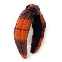 Load image into Gallery viewer, Thanksgiving Headband, Thanksgiving Knotted Headband, Orange Knotted Headband, Orange Plaid Hair Accessories, Plaid Headband, Best Seller, headbands for women, best selling items, knotted headband, hairbands for women, thanksgiving gifts, Thanksgiving knot Headband, Thanksgiving hair accessories, Thanksgiving headband, Pumpkin orange headband, Statement headband, Fall knot headband, jeweled knot headband, Fall Knotted headband, Autumn headband, Autumn Knotted headband