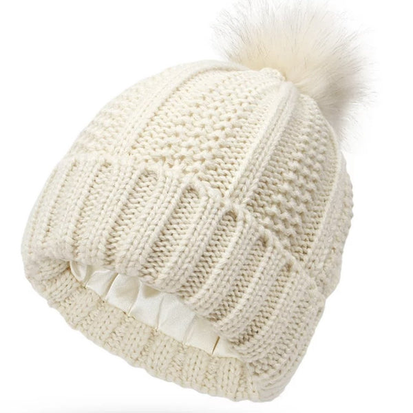 4738 Satin Lined Knit Beret Hat For Natural Hair Fall Winter White Knit Beanie Satin Lined Wool Beret - Etsy main image 4