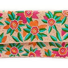 Load image into Gallery viewer, pink flowers beaded clutch purse, birthday gift for her, summer clutch, seed bead purse, beaded bag, tropical handbang, beaded bag, seed bead clutch, summer bag, birthday gift for her, clutch bag, seed bead purse, engagement gift, bridal gift to bride, bridal gift, palm leaves purse, gifts to bride, gifts for bride, wedding gift, bride gifts,beaded clutch purse, birthday gift for her, summer clutch, seed bead purse, beaded bag, summer bag, boho purse, orange flowers purse, Multi color purse