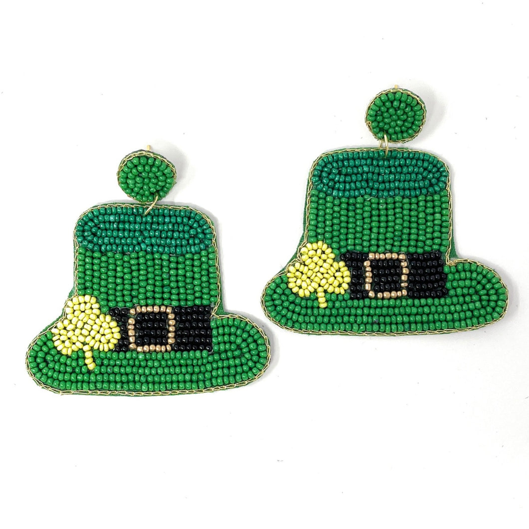 St. Patrick's Day Hat Beaded Earrings, Green Beaded Earrings, Beaded Earrings