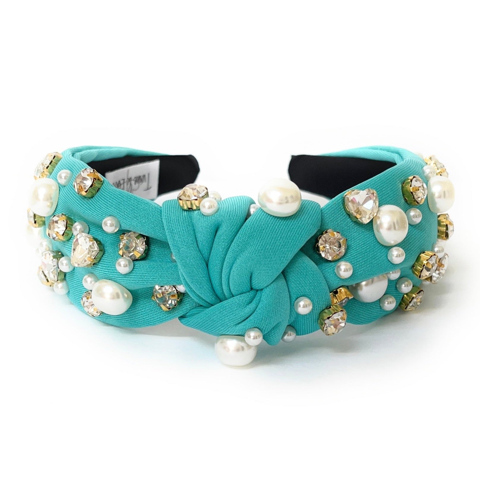 Lele Sadoughi Turquoise Jeweled Knotted Headband Turquoise Knotted Silk Headband – Monkee main image 4