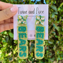 Load image into Gallery viewer, GameDay Earrings, College Football Earrings, Team Earrings, GameDay Outfit, Bears earrings, Baylor Bear earrings, Baylor Bears Beaded earrings, game day earrings, team game, Bears beaded earrings, game day outfit, football earrings, college gifts, Baylor Bears Beaded earrings, tigers earrings, college team gifts, Go Bears bead earrings, team beaded earrings, tigers beaded earrings, gameday outfit, Baylor Bear beaded earrings, Baylor University earrings, Baylor University football 
