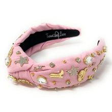 Load image into Gallery viewer, Cowgirl Jeweled Headband, Pink denim Headband, Nashville Jeweled Knot Headband, Jeweled Knot Headbands, Cowgirl Knotted Headband, knotted headband, birthday gifts for her, headbands for women, best selling items, knotted headbands, hair accessories, pink knot headband, Pink denim jeweled headband, bachelorette headband, Bachelorette gifts, embellished headband, Bridal shower gifts, Pink Jeweled headband, Pink knot headband, Nashville girl headband, bling headband, Texas knot headband, Cowgirl accessories 