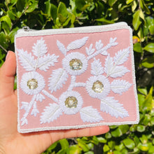 Load image into Gallery viewer, Embroidered coin purse, embroidered purse, small wallets, floral coin purse, floral embroider coin purse,  Sequin Coin Pouch, Mauve Beaded Coin Purse, Coin Purse, Best Friend Gift, light brown coin purse, embroidered floral coin purse, coin pouch, coin purse, best friend gifts, birthday gifts, boho pouch, gift card pouch, best selling items, party favor gifts,  boho gifts, Boho small wallets, floral sequin purse, coin purse, coin pouch, birthday gifts, neutral color purse, nude color purse 