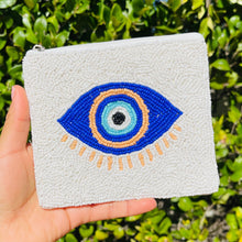 Load image into Gallery viewer, Coin Purse Pouch, Beaded Coin Purse, bead Coin Purse, Beaded Purse, Summer Coin Purse, Best Friend Gift, Boho bags, Wallets for her, beaded coin purse, boho gifts, boho pouch, boho accessories, best friend gifts, coin purse, evil eye coin pouch, money coin pouch, evil eye gifts, miscellaneous gifts, best seller, best selling items, bachelorette gifts, birthday gifts, preppy beaded wallet, party favors, evil eye beaded coin purse, evil eye beaded coin pouch, wallets for girls, evil eye wallet, evil eye bag