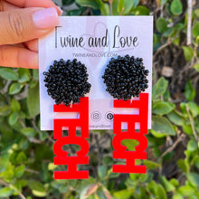 Load image into Gallery viewer, GameDay Earrings, College Football Earrings, Team Earrings, GameDay Outfit, Texas earrings,  Tech earrings, Tech Beaded earrings, game day earrings, team game, Texas Tech beaded earrings, game day outfit, football earrings, college gifts, Tech  Beaded earrings, Red Raiders earrings, college team gifts, Red Raiders bead earrings, team beaded earrings, Tech beaded earrings, gameday outfit, Red Raiders beaded earrings, Texas Tech University earrings, Tech University football 