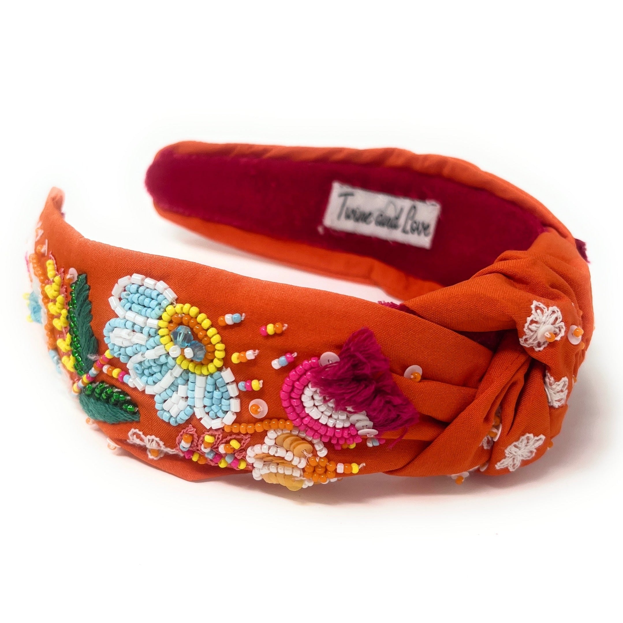 Beaded Orange Headband New Twine and Love | White Orange Knotted Headband | Handcrafted  main image 2