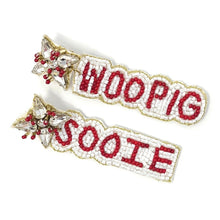 Load image into Gallery viewer, Football Earrings, GameDay Earrings, College Football Earrings, Team Earrings, GameDay Outfit, Woo Pig earrings, earrings for women, summer earrings, game day earrings, team game, college team earrings, game day outfit, football earrings, college gifts, Woo Pig Sooie earrings, team earrings, college team gifts, woo pig bead earrings, team beaded earrings, college earrings, gameday outfit, Sooie beaded earrings, Beaded woo pig earrings, woo pig college gifts, Razorbacks beaded earrings 
