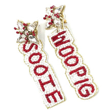 Load image into Gallery viewer, Football Earrings, GameDay Earrings, College Football Earrings, Team Earrings, GameDay Outfit, Woo Pig earrings, earrings for women, summer earrings, game day earrings, team game, college team earrings, game day outfit, football earrings, college gifts, Woo Pig Sooie earrings, team earrings, college team gifts, woo pig bead earrings, team beaded earrings, college earrings, gameday outfit, Sooie beaded earrings, Beaded woo pig earrings, woo pig college gifts, Razorbacks beaded earrings 