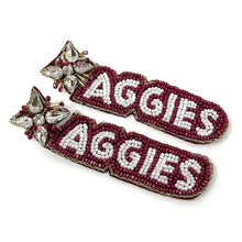 Load image into Gallery viewer, Football Earrings, GameDay Earrings, College Football Earrings, Team Earrings, GameDay Outfit, aggies earrings, earrings for women, summer earrings, game day earrings, team game, college team earrings, game day outfit, football earrings, college gifts, texas aggies earrings, team earrings, college team gifts, texas aggies bead earrings, team beaded earrings, college earrings, gameday outfit, Texas aggies beaded earrings, Beaded aggies earrings, texas college gifts, aggies beaded earrings for her