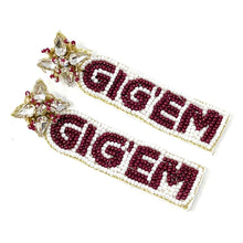 Load image into Gallery viewer, Football Earrings, GameDay Earrings, College Football Earrings, Team Earrings, GameDay Outfit, aggies earrings, earrings for women, summer earrings, game day earrings, team game, college team earrings, game day outfit, football earrings, college gifts, texas aggies earrings, team earrings, college team gifts, texas aggies bead earrings, team beaded earrings, college earrings, gameday outfit, Texas aggies beaded earrings, Beaded aggies earrings, texas college gifts, gig'em earrings, gig'em