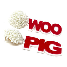 Load image into Gallery viewer, Football Earrings, GameDay Earrings, College Football Earrings, Team Earrings, GameDay Outfit, Woo Pig earrings, earrings for women, summer earrings, game day earrings, team game, college team earrings, game day outfit, football earrings, college gifts, Woo Pig Sooie earrings, team earrings, college team gifts, woo pig bead earrings, team beaded earrings, college earrings, gameday outfit, Sooie beaded earrings, Beaded woo pig earrings, woo pig college gifts, Razorbacks beaded earrings 