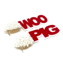 Load image into Gallery viewer, Football Earrings, GameDay Earrings, College Football Earrings, Team Earrings, GameDay Outfit, Woo Pig earrings, earrings for women, summer earrings, game day earrings, team game, college team earrings, game day outfit, football earrings, college gifts, Woo Pig Sooie earrings, team earrings, college team gifts, woo pig bead earrings, team beaded earrings, college earrings, gameday outfit, Sooie beaded earrings, Beaded woo pig earrings, woo pig college gifts, Razorbacks beaded earrings 
