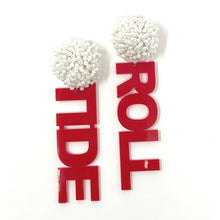 Load image into Gallery viewer, Football Earrings, GameDay Earrings, College Football Earrings, Team Earrings, GameDay Outfit, Roll Tide earrings, earrings for women, summer earrings, game day earrings, Roll Tide earrings, team game, college team earrings, game day outfit, football earrings, college gifts, Alabama earrings, team earrings, college team gifts, Roll Tide college earrings, team beaded earrings, college earrings, gameday outfit, Roll Tide beaded earrings, Roll tide college gifts, Roll Tide beaded earrings for her
