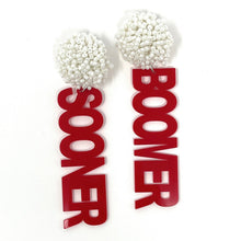 Load image into Gallery viewer, Football Earrings, GameDay Earrings, College Football Earrings, Team Earrings, GameDay Outfit, boomer sooner earrings, earrings for women, summer earrings, game day earrings, boomer earrings, team game, college team earrings, game day outfit, football earrings, college gifts, sooner earrings, team earrings, college team gifts, boomer sooner earrings, team beaded earrings, college earrings, gameday outfit, Boomer beaded earrings, Boomer earrings, Boomer college gifts, Oklahoma beaded earrings